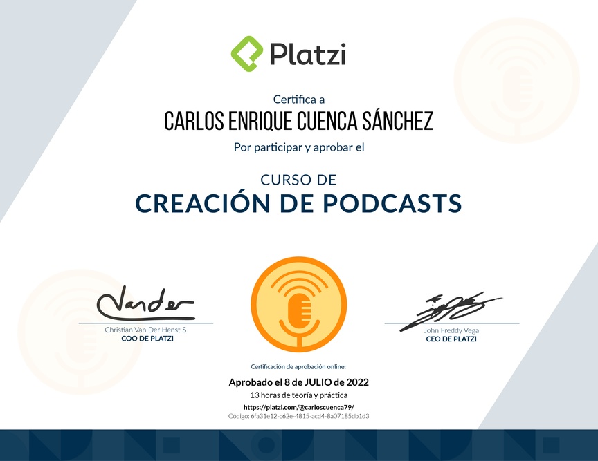 Diploma del Curso de Creación de Pódcast