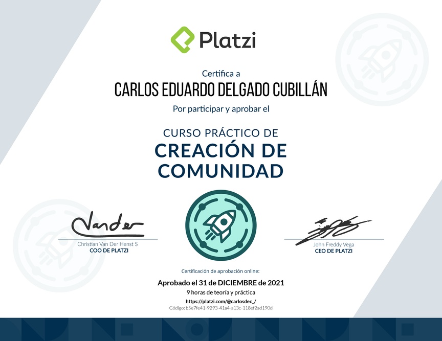 Diploma del Curso de Creación de Eventos para Comunidades y Startups