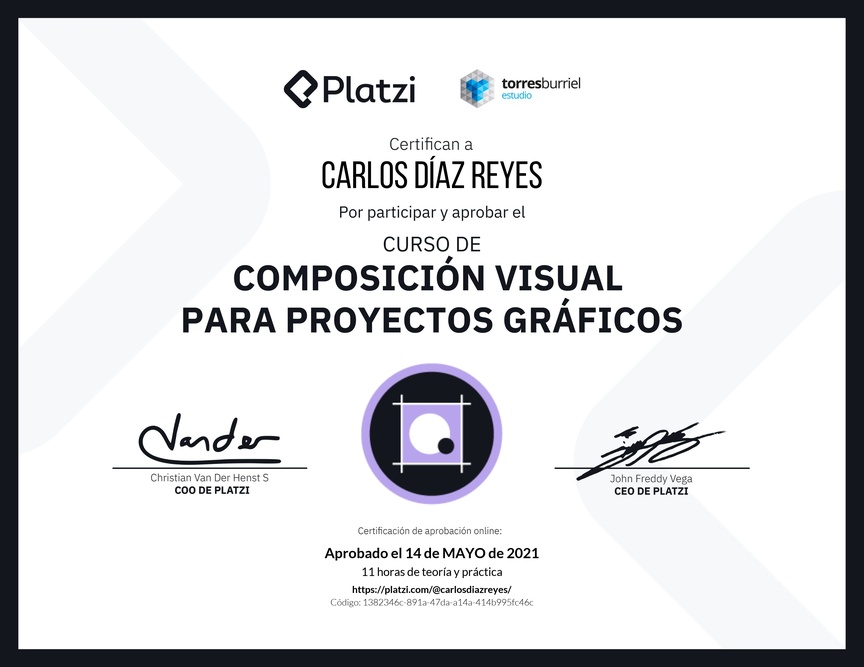 Diploma del Curso de Composición Visual para Proyectos Gráficos
