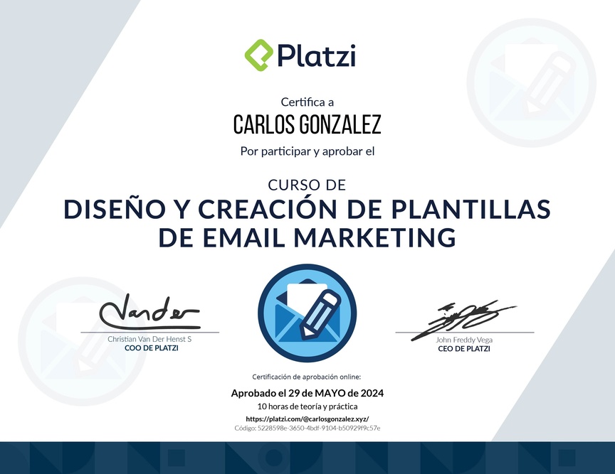 Diploma del Curso de  Diseño y Creación de Plantillas de Email Marketing