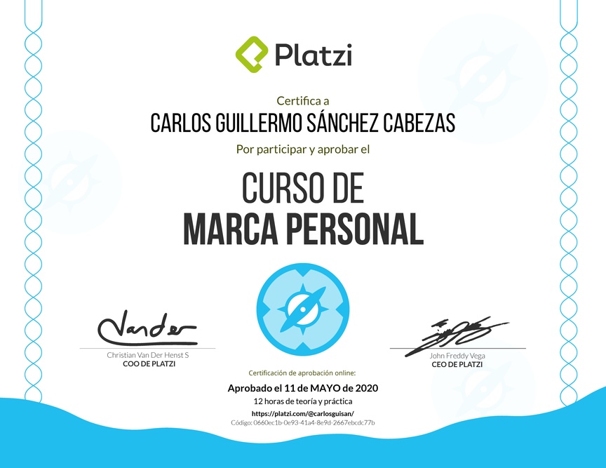 Diploma del Curso Gratis de Marca Personal 2018
