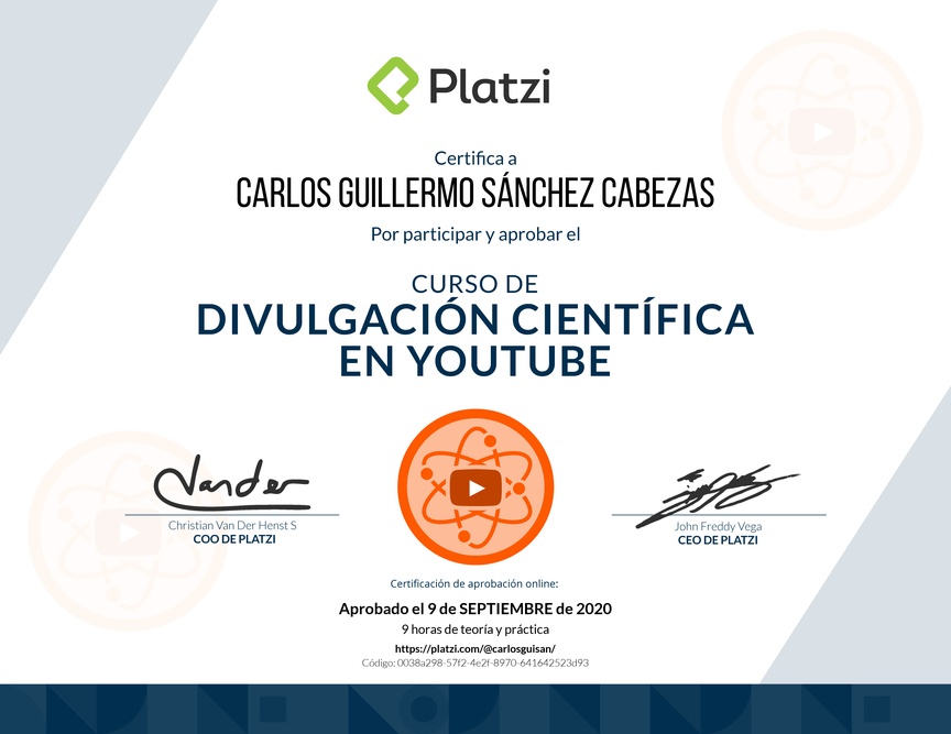Diploma del Curso de Divulgación Educativa en YouTube