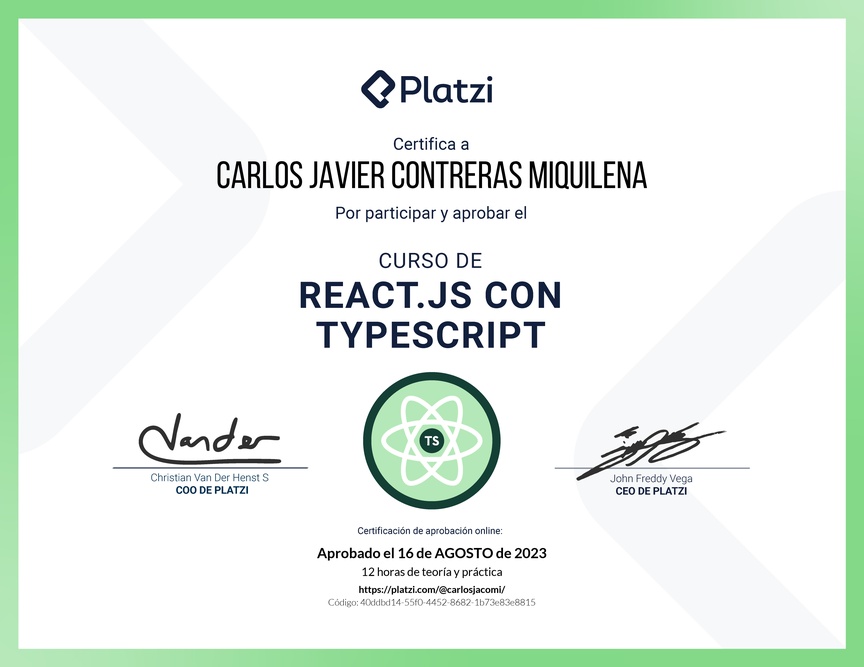 Diploma del Curso de React.js con TypeScript