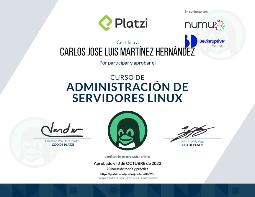 Diploma del Curso de Administración de Servidores Linux