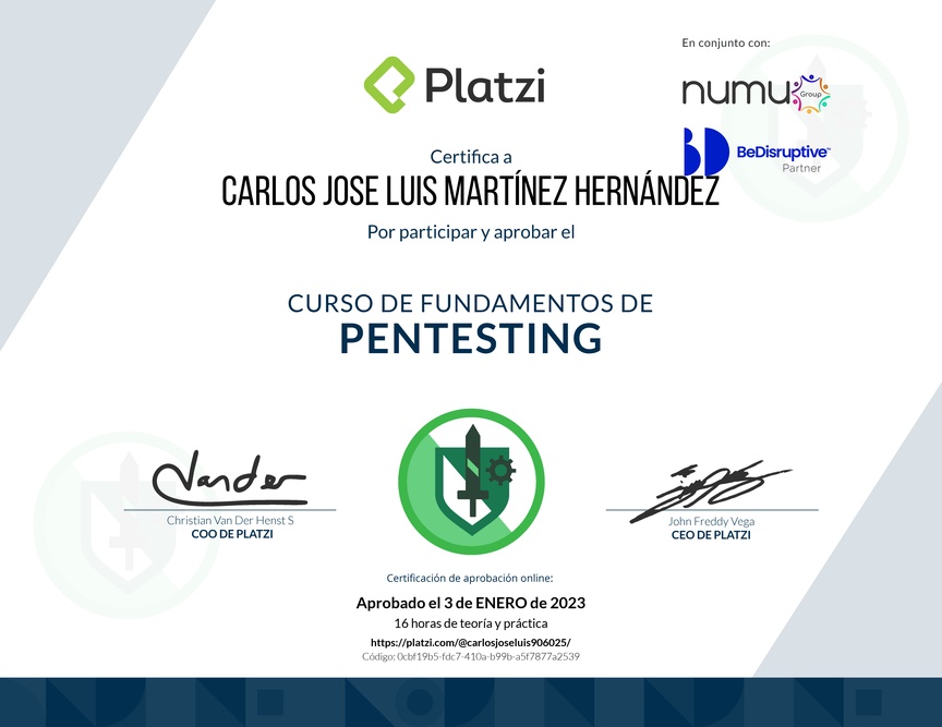 Diploma del Curso de Fundamentos de Pentesting