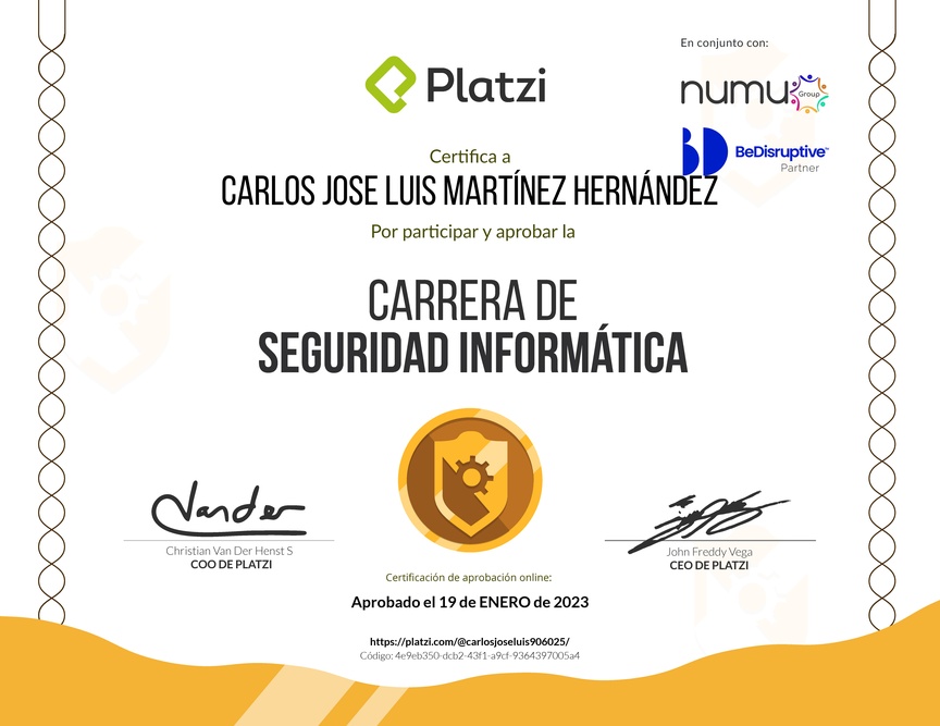 Diploma de la Ruta de Aprendizaje de Seguridad Informática