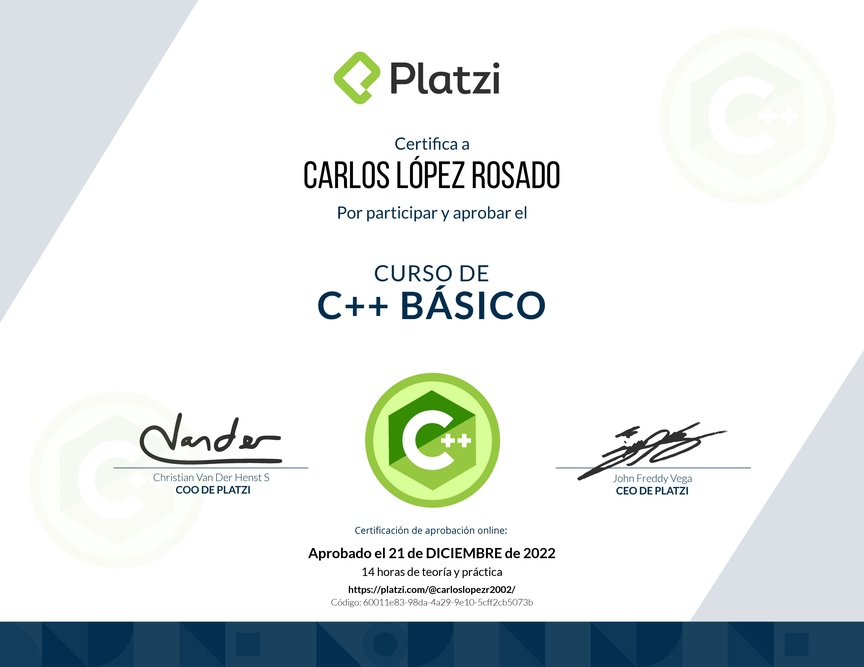 Diploma del Curso de C++ Básico