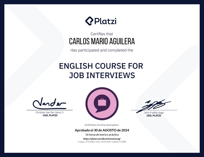 Diploma del Curso de Inglés para Entrevistas de Trabajo