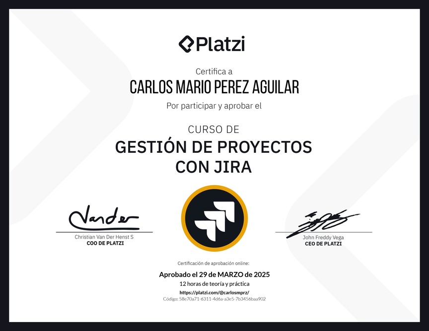 Diploma del Curso de Gestión de Proyectos con Jira