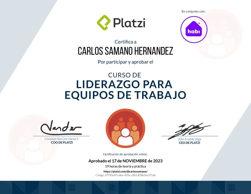 Diploma del Curso de Liderazgo para Equipos de Trabajo