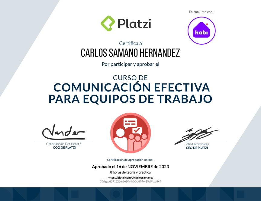 Diploma del Curso de Comunicación Efectiva para Equipos de Trabajo