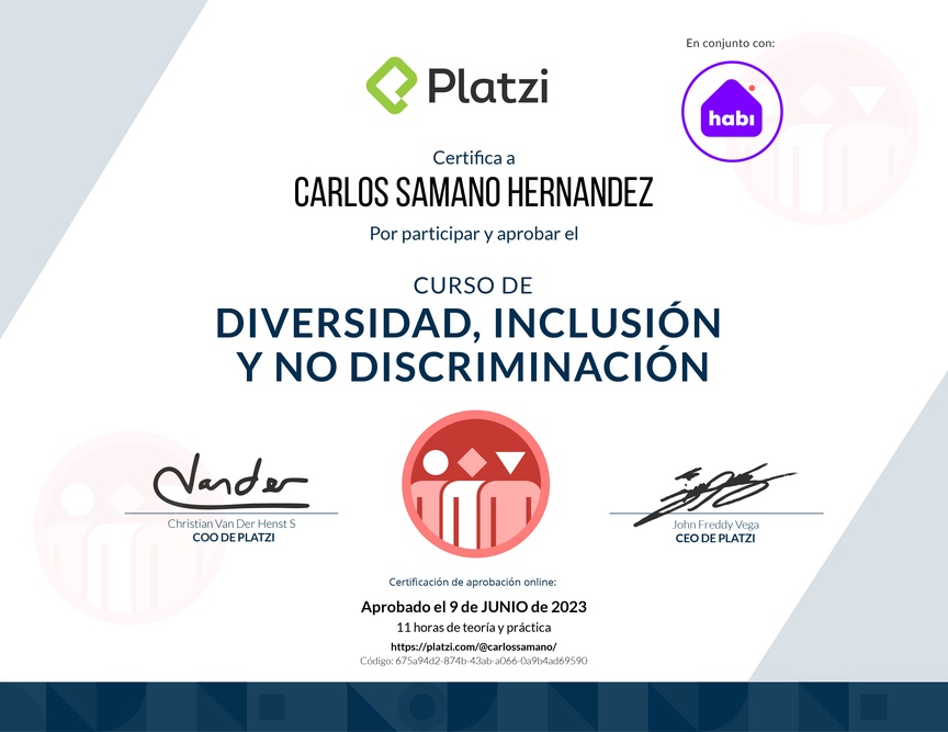 Diploma del Curso de Diversidad, Inclusión y No Discriminación