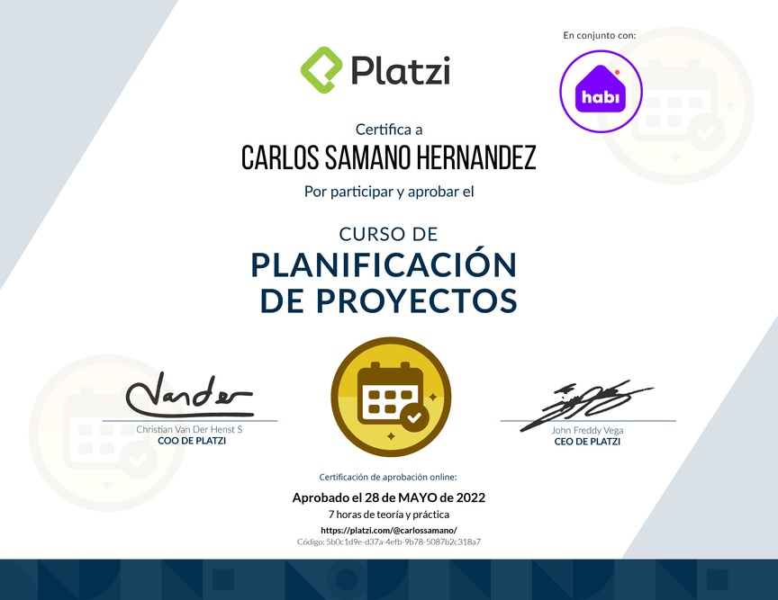 Diploma del Curso de Gestión para Planificar, Definir e Identificar Riesgos de un Proyecto