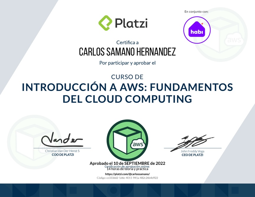 Diploma del Curso de Introducción a AWS: Fundamentos de Cloud Computing