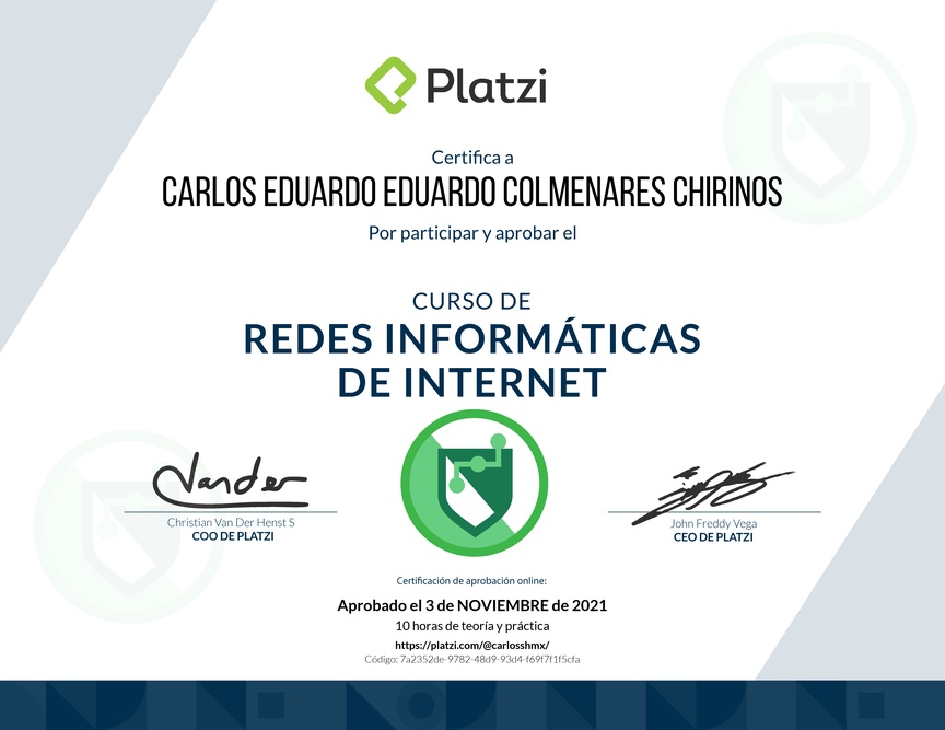 Diploma del Curso de Redes Informáticas de Internet