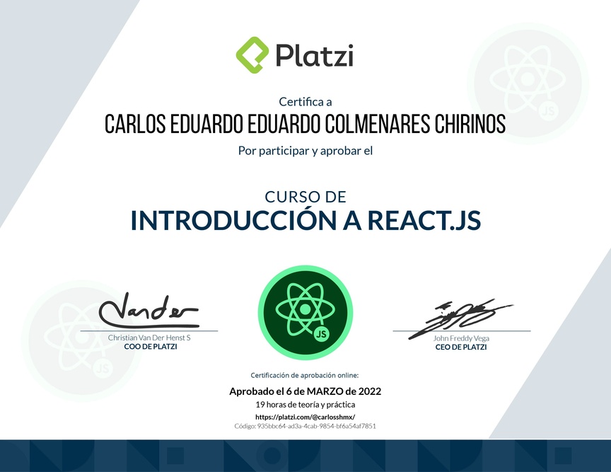 Diploma del Curso de React 17