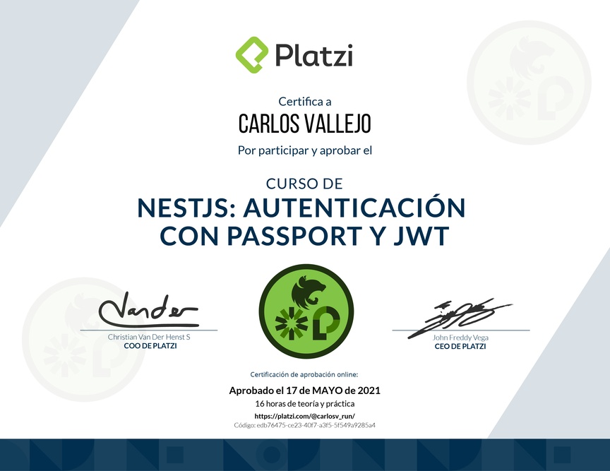 Diploma del Curso de NestJS: Autenticación con Passport y JWT