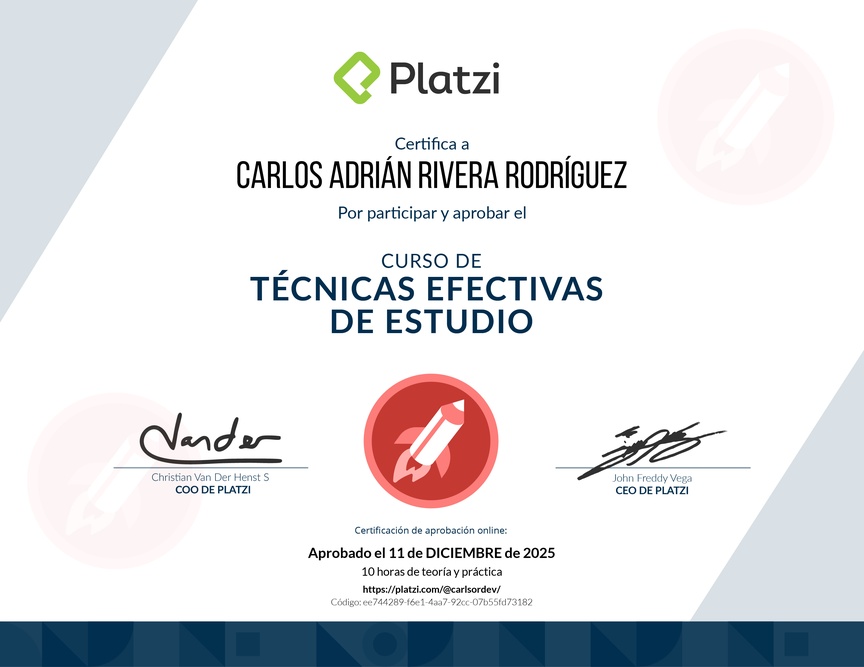 Diploma del Curso de Técnicas Efectivas de Estudio