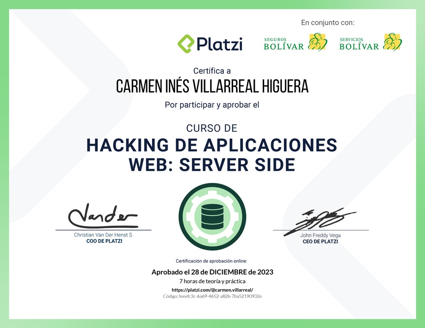 Diploma del Curso de Hacking: Aplicaciones Web Server Side