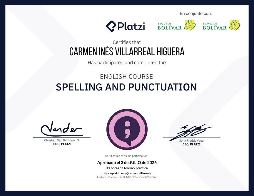 Diploma del Curso de Ortografía y Puntuación en Inglés