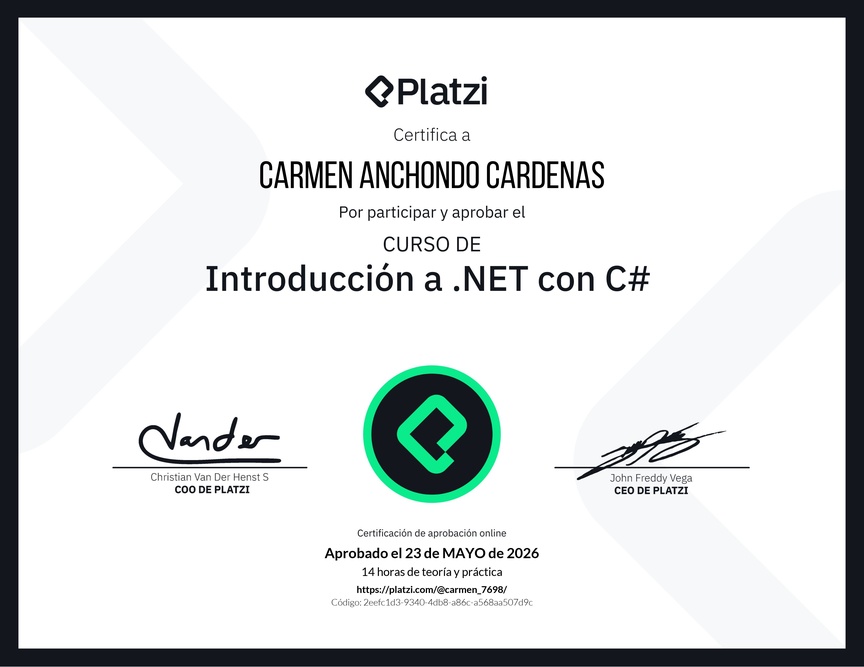 Diploma del Curso de Introducción a .NET con C#