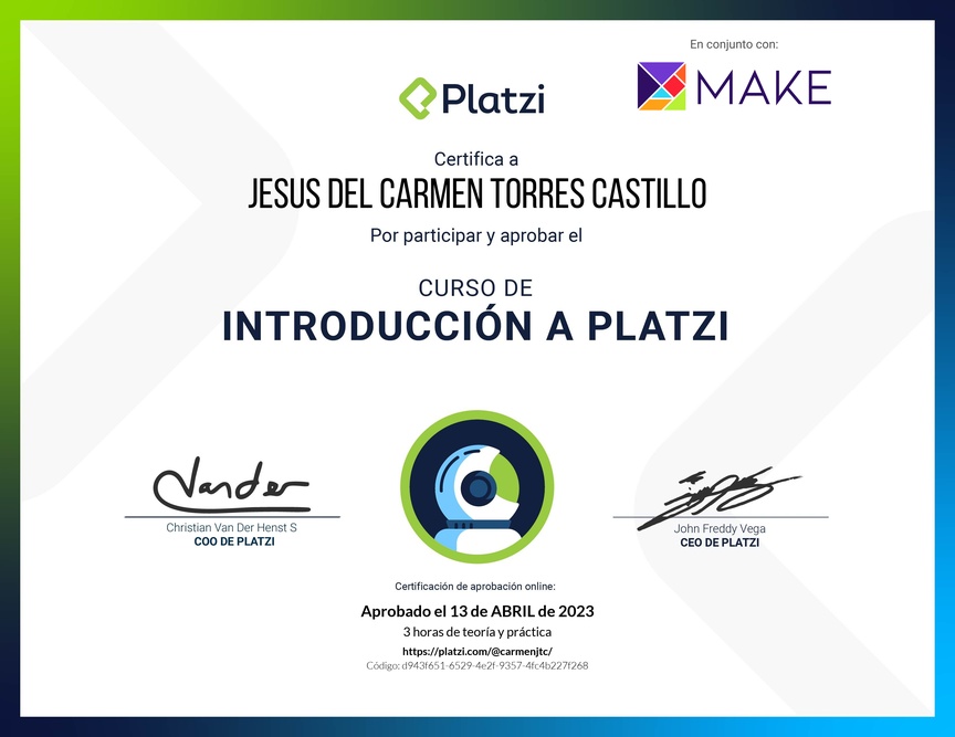 Diploma del Curso de Introducción a Platzi