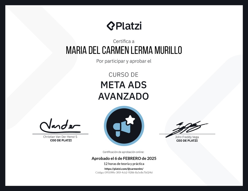 Diploma del Curso de Meta Ads Avanzado: Conoce Nuevas Funcionalidades
