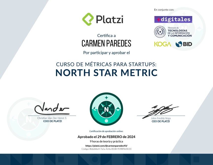 Diploma del Curso de Métricas para Startups en Etapa Temprana