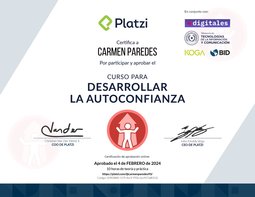 Diploma del Curso para Desarrollar la Autoconfianza