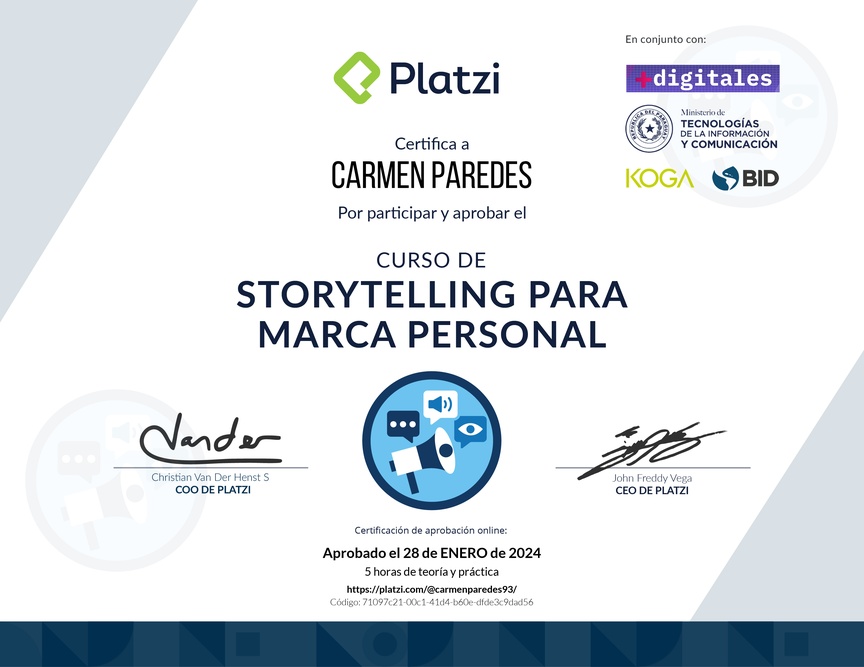 Diploma del Curso de Storytelling para Marca Personal