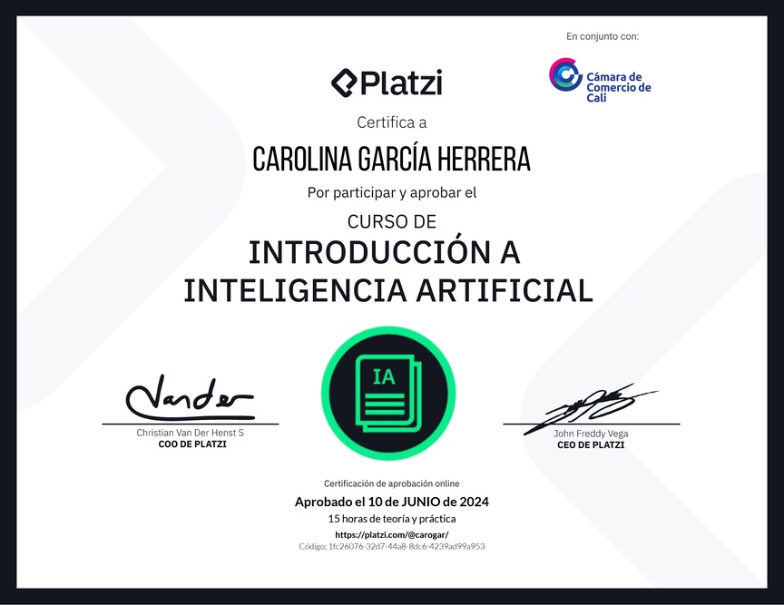 Diploma del Curso de Introducción a Inteligencia Artificial (2023)