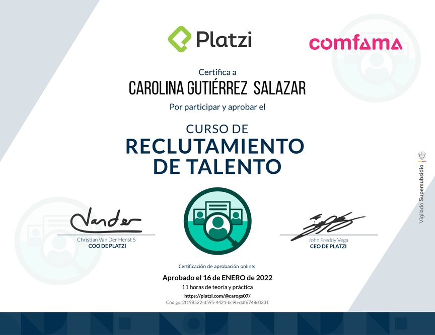 Diploma del Curso de Reclutamiento de Talento