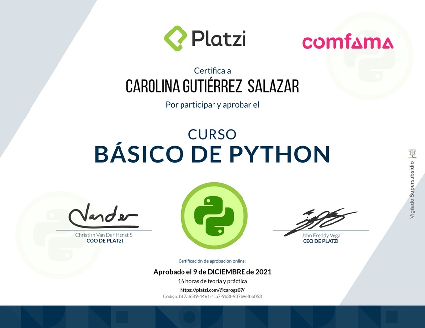 Diploma del Curso Básico de Python