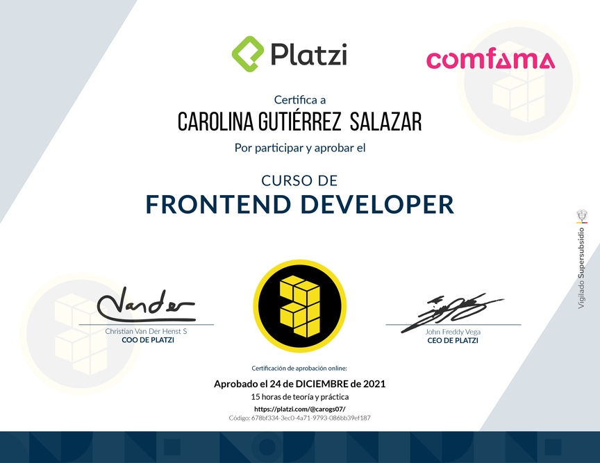 Diploma del Curso de Frontend Developer