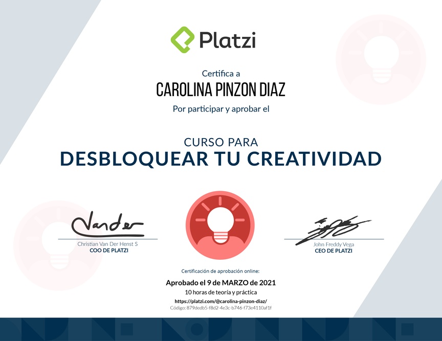 Diploma de Audiocurso de Desarrollo de Creatividad para tu Vida Profesional