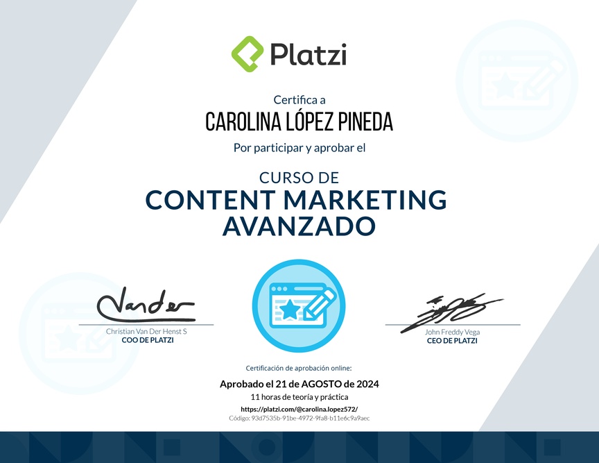 Diploma del Curso de Desarrollo de Estrategias de Content Marketing