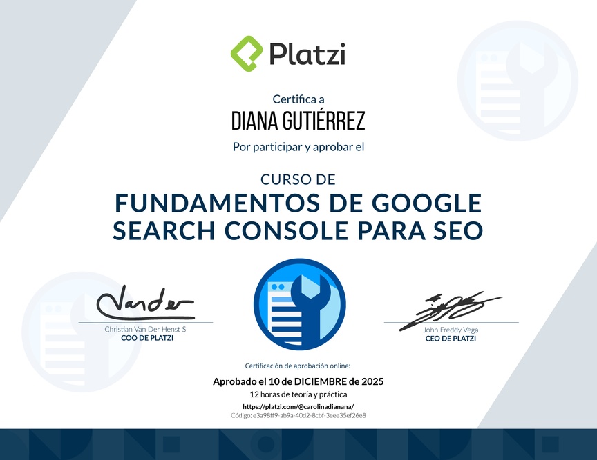 Diploma del Curso de Fundamentos de Google Search Console para SEO