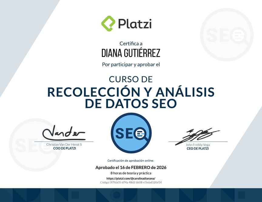 Diploma del Curso de Recolección y Análisis de datos SEO