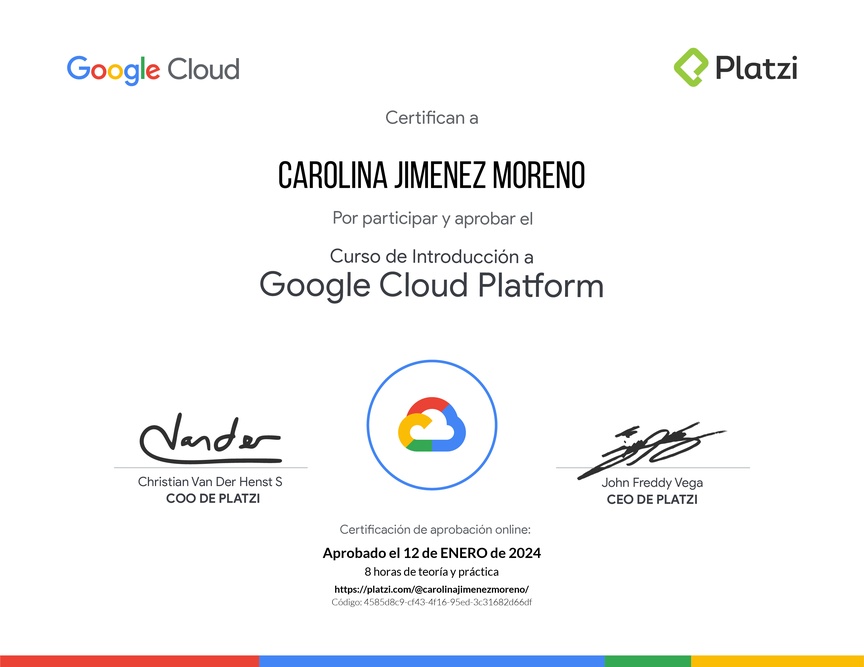 Diploma del Curso de Introducción a Google Cloud Platform