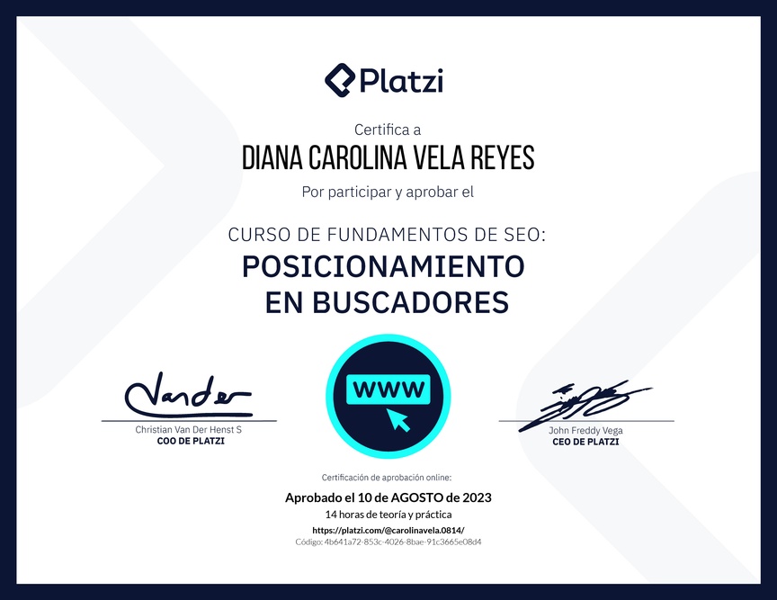 Diploma del Curso de Fundamentos de SEO y Posicionamiento Web