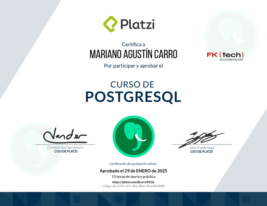 Diploma del Curso de PostgreSQL