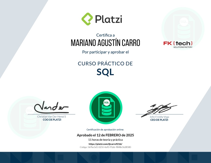 Diploma del Curso Práctico de SQL