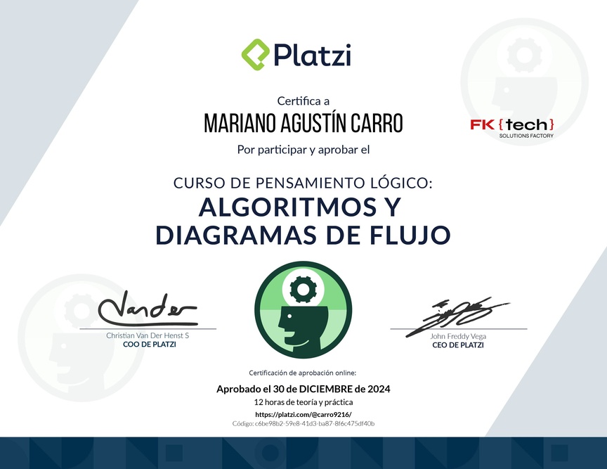 Diploma del Curso de Pensamiento Lógico: Algoritmos y Diagramas de Flujo