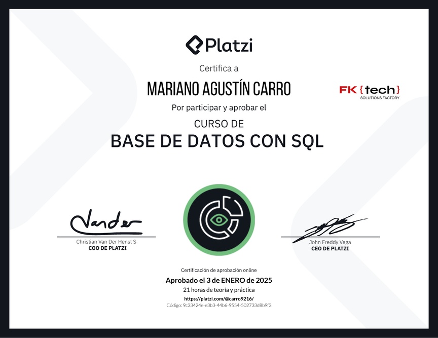 Diploma del Curso de Bases de Datos con SQL - Deprecado