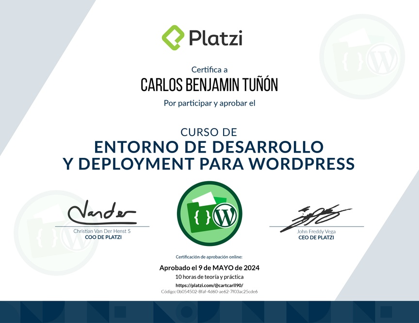 Diploma del Curso de Entornos de Desarrollo y Deployment en WordPress