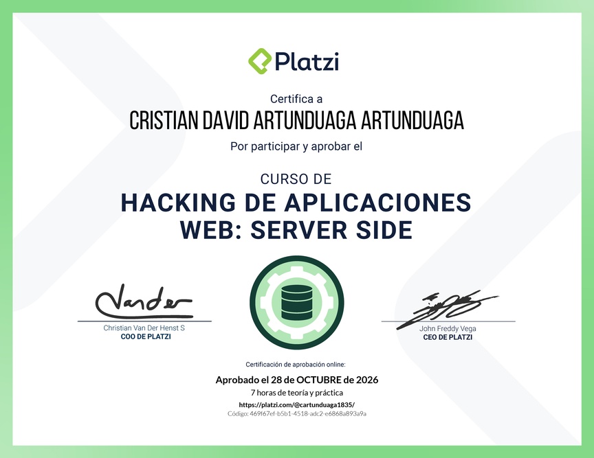 Diploma del Curso de Hacking: Aplicaciones Web Server Side