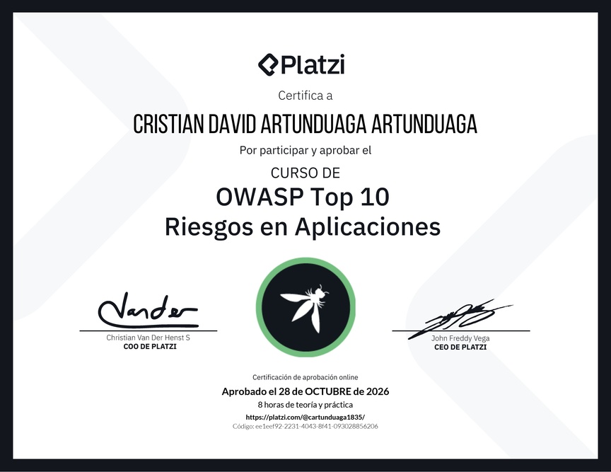 Diploma del Curso de OWASP Top 10: Riesgos en Aplicaciones