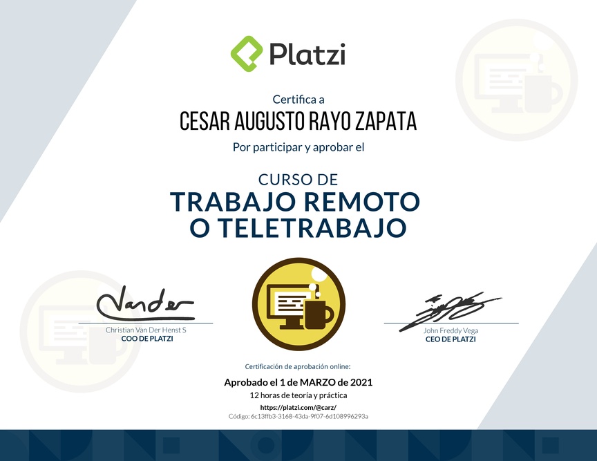 Diploma del Curso de Trabajo Remoto para Gestionar el Cambio Organizacional