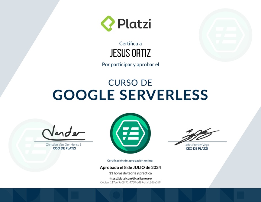 Diploma del Curso de Google Serverless