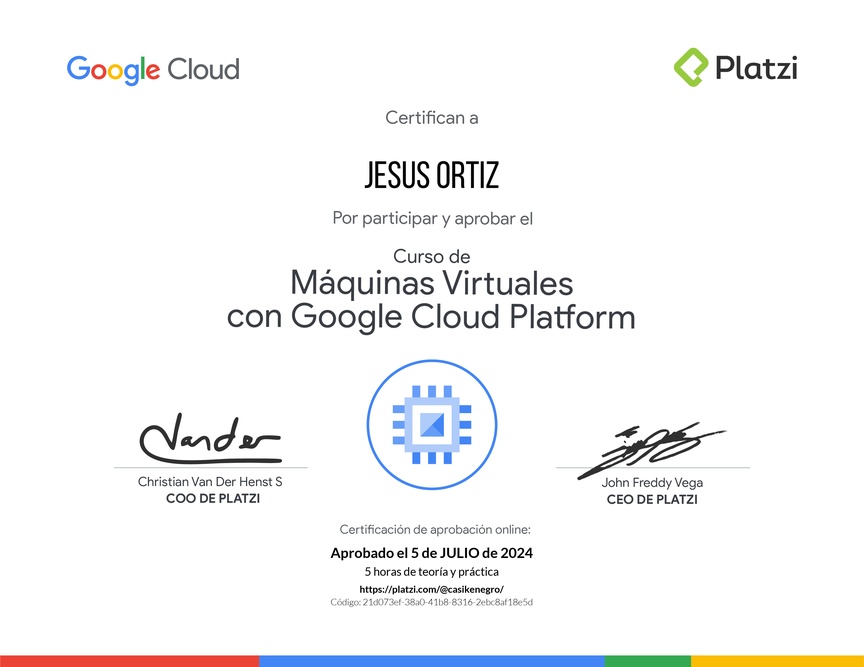 Diploma del Curso de Máquinas Virtuales con Google Cloud Platform